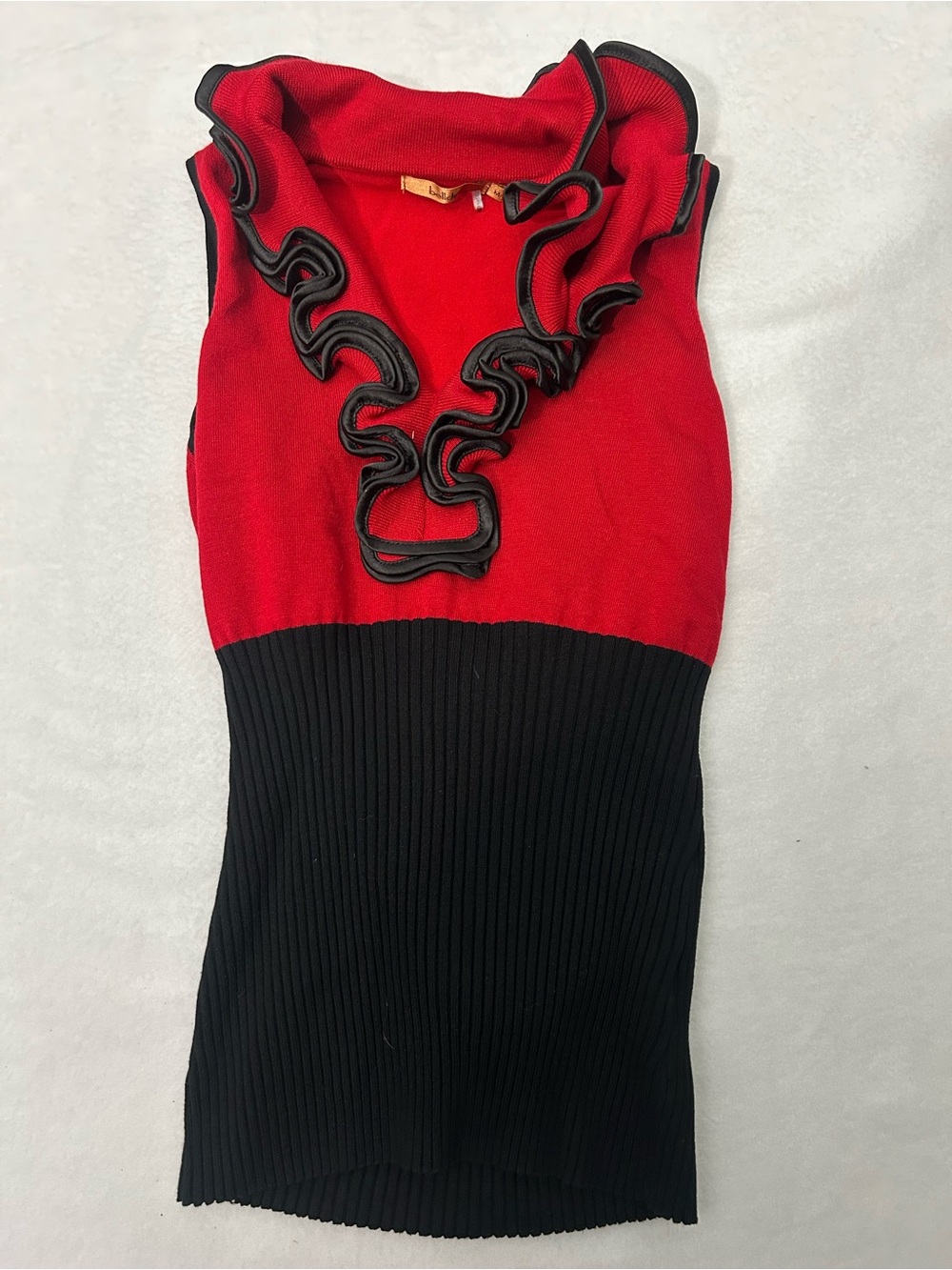 Belldini Red and Black Ruffle V-Neck Knit Tank